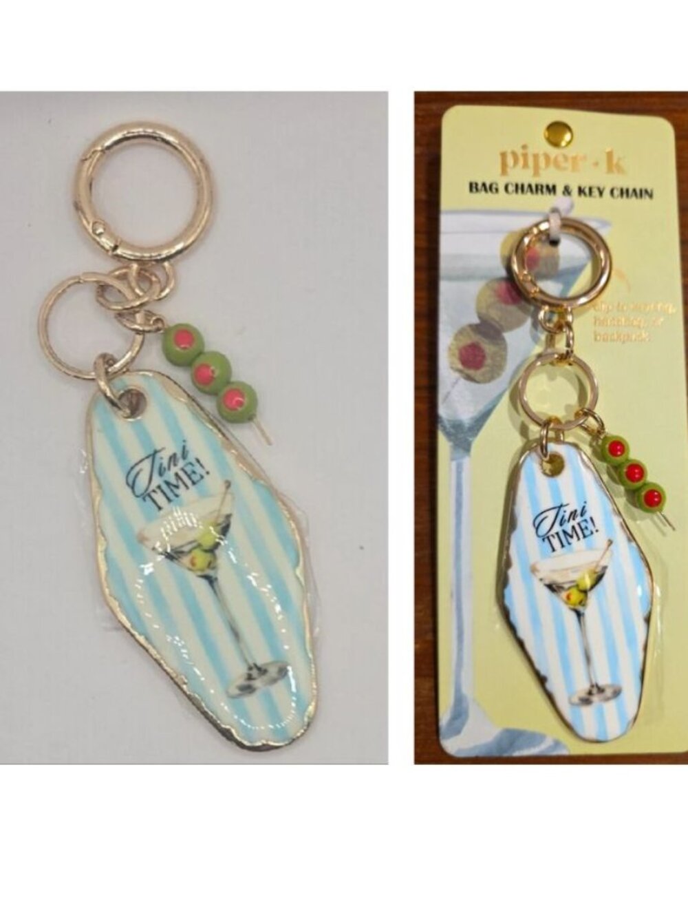 NWT PIPER.K BAG CHARM/KEY CHAIN "TINI TIME" MARTINI W/OLIVES